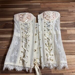 Adore Me Cream Lace Corset Bustier with Front Lace-Up